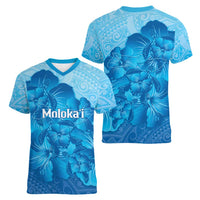 Aloha Hawaii Molokai Island Women V-Neck T-Shirt Hibiscus Tribal Honu Hawaiian Tattoo