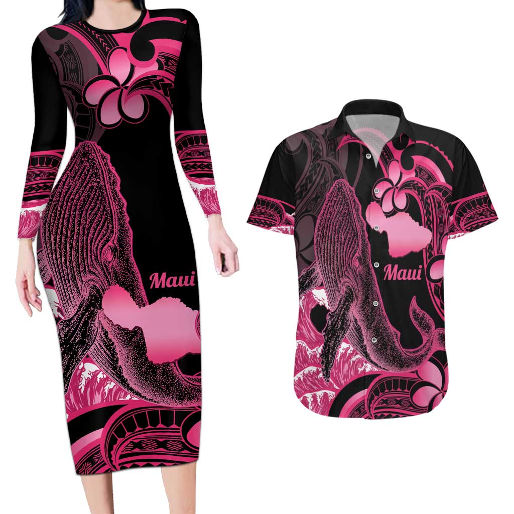 Aloha Hawaii Maui Couples Matching Long Sleeve Bodycon Dress and Hawaiian Shirt Valley Isle Humpback Whale Black LT14 Black - Polynesian Pride