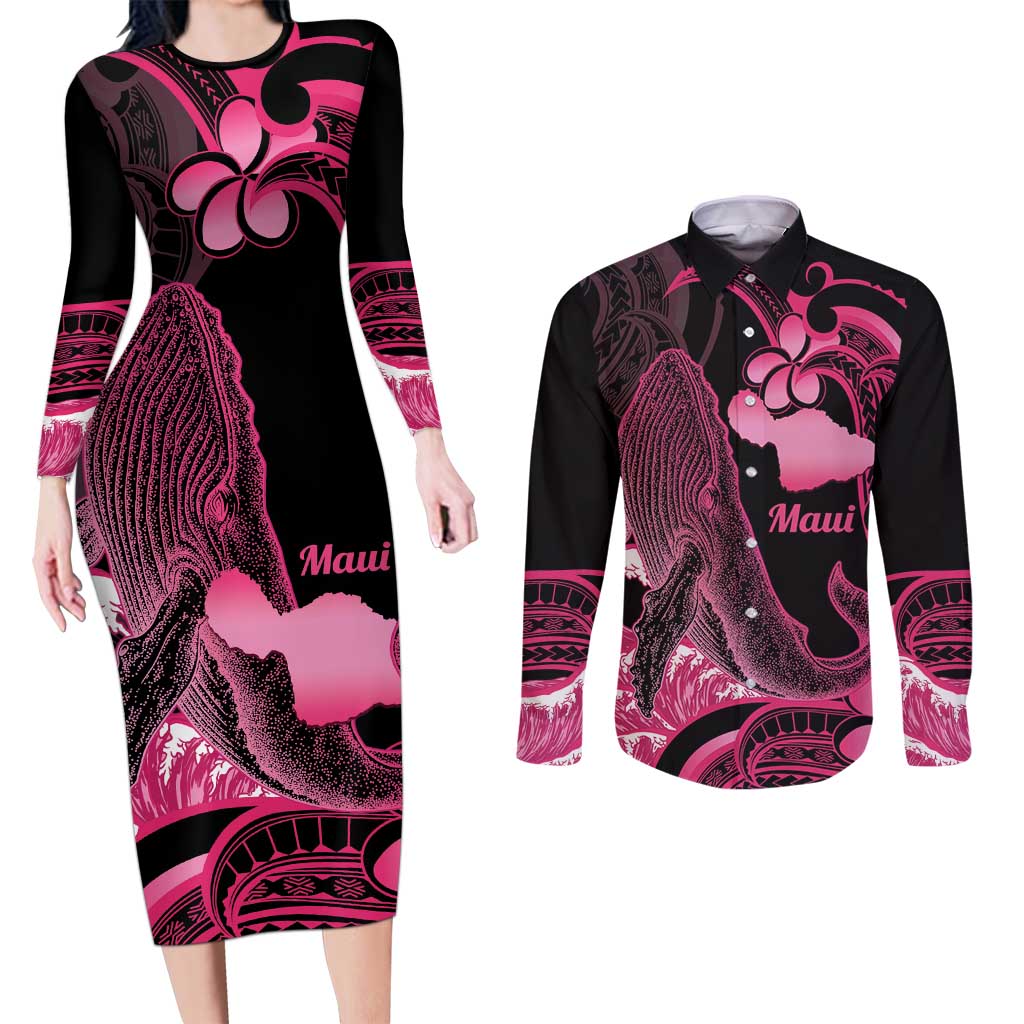 Aloha Hawaii Maui Couples Matching Long Sleeve Bodycon Dress and Long Sleeve Button Shirt Valley Isle Humpback Whale Black LT14 Black - Polynesian Pride