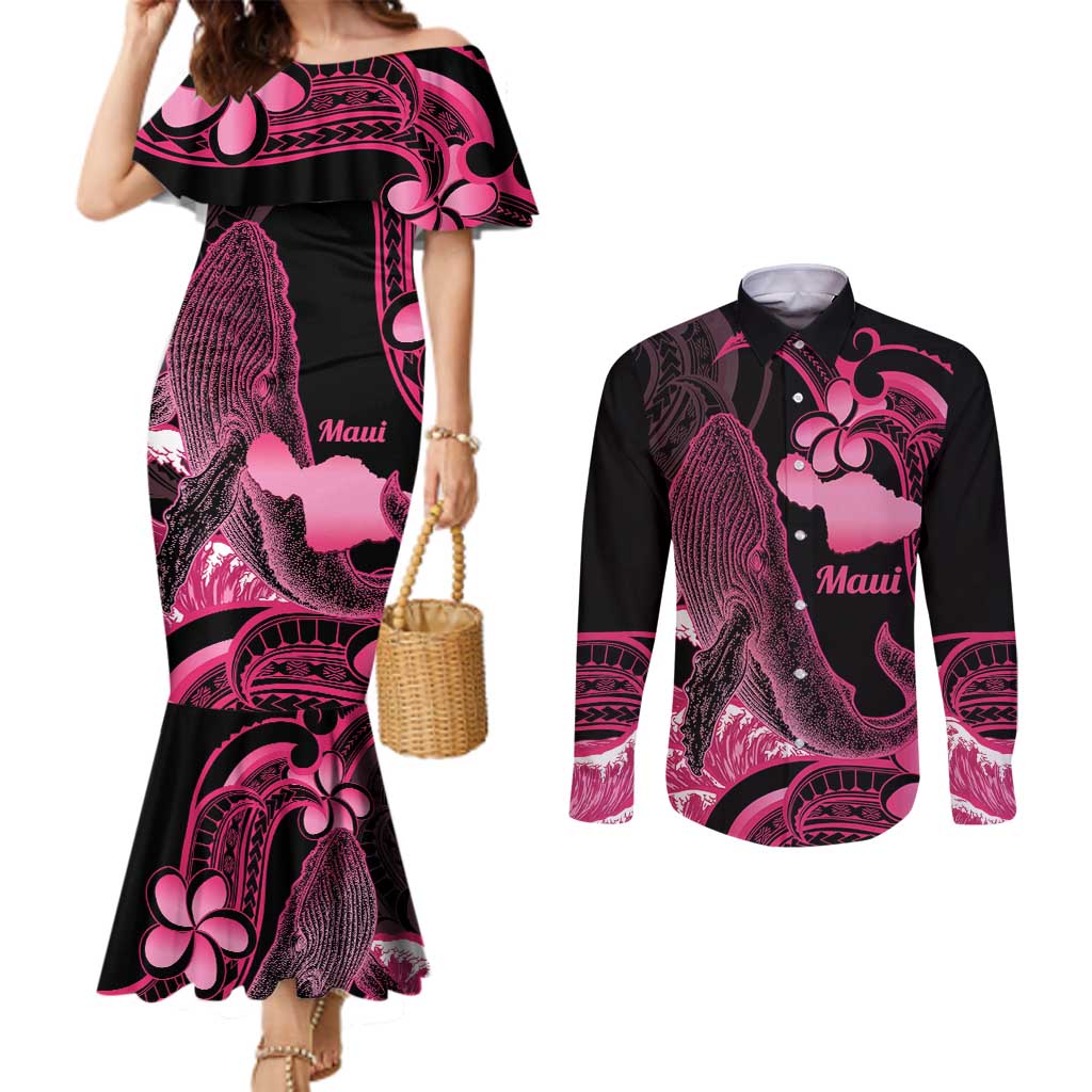 Aloha Hawaii Maui Couples Matching Mermaid Dress and Long Sleeve Button Shirt Valley Isle Humpback Whale Black LT14 Black - Polynesian Pride