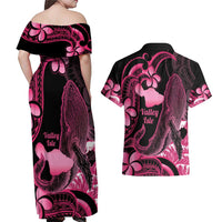 Aloha Hawaii Maui Couples Matching Off Shoulder Maxi Dress and Hawaiian Shirt Valley Isle Humpback Whale Black LT14 - Polynesian Pride
