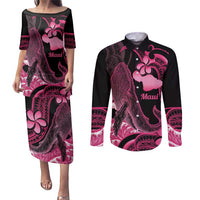 Aloha Hawaii Maui Couples Matching Puletasi and Long Sleeve Button Shirt Valley Isle Humpback Whale Black LT14 Black - Polynesian Pride