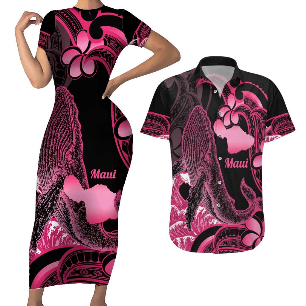 Aloha Hawaii Maui Couples Matching Short Sleeve Bodycon Dress and Hawaiian Shirt Valley Isle Humpback Whale Black LT14 Black - Polynesian Pride
