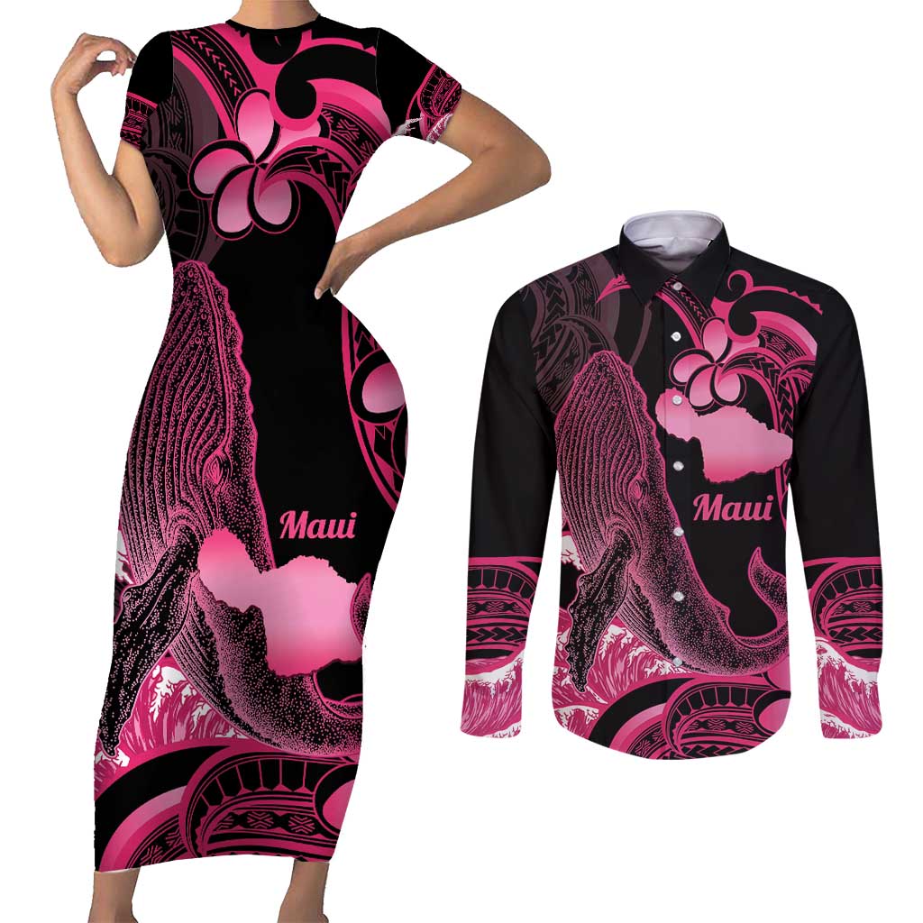 Aloha Hawaii Maui Couples Matching Short Sleeve Bodycon Dress and Long Sleeve Button Shirt Valley Isle Humpback Whale Black LT14 Black - Polynesian Pride