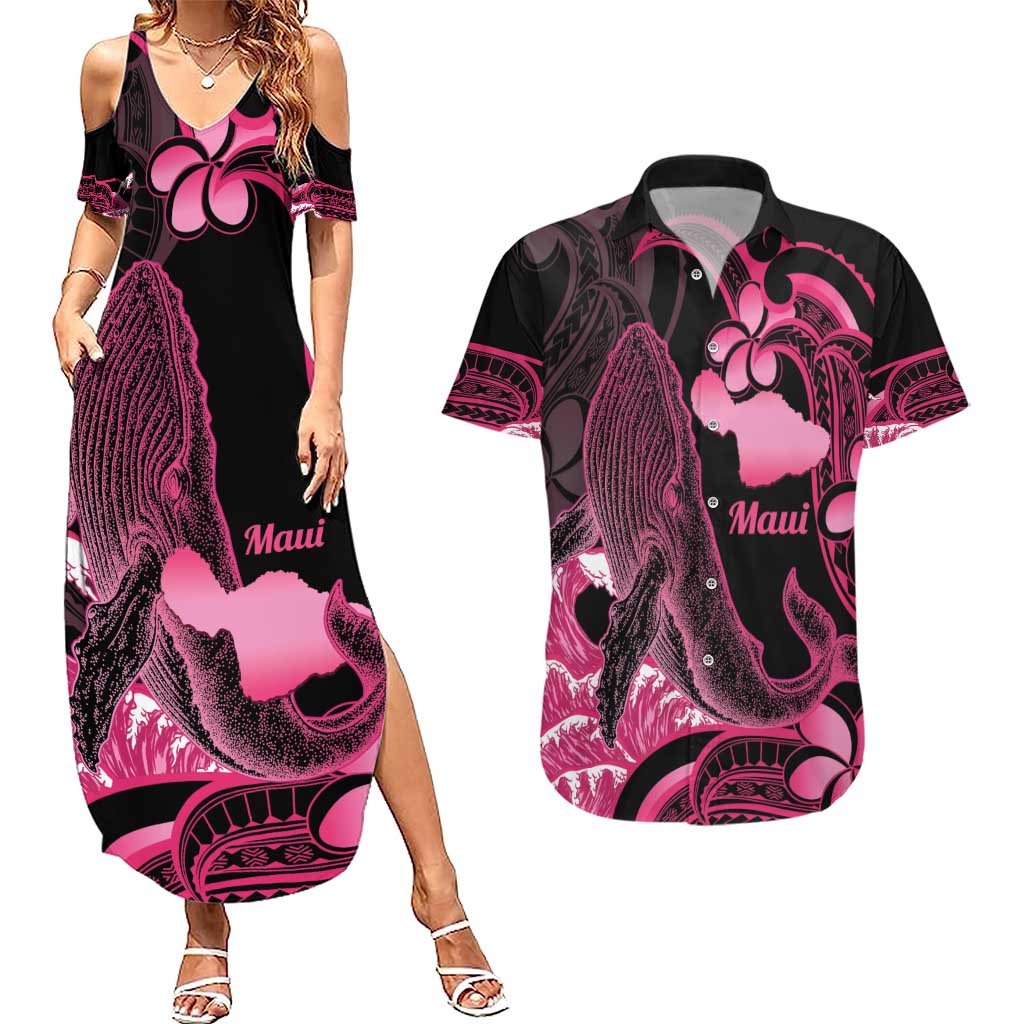 Aloha Hawaii Maui Couples Matching Summer Maxi Dress and Hawaiian Shirt Valley Isle Humpback Whale Black LT14 Black - Polynesian Pride