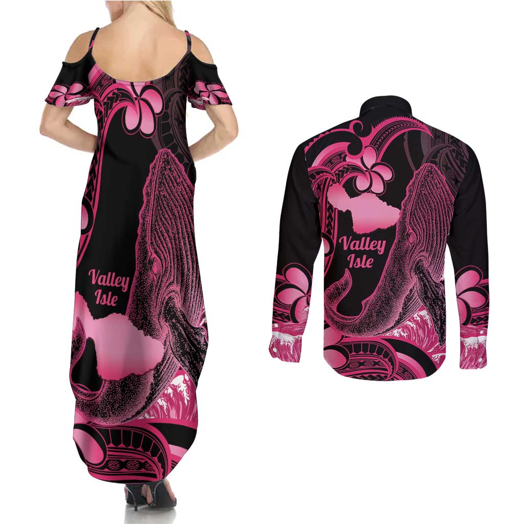 Aloha Hawaii Maui Couples Matching Summer Maxi Dress and Long Sleeve Button Shirt Valley Isle Humpback Whale Black LT14 - Polynesian Pride