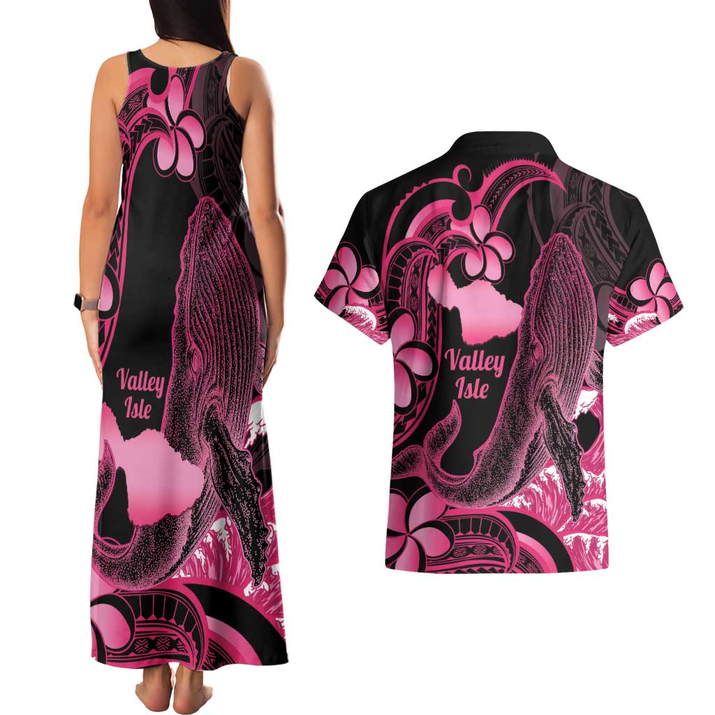 Aloha Hawaii Maui Couples Matching Tank Maxi Dress and Hawaiian Shirt Valley Isle Humpback Whale Black LT14 - Polynesian Pride