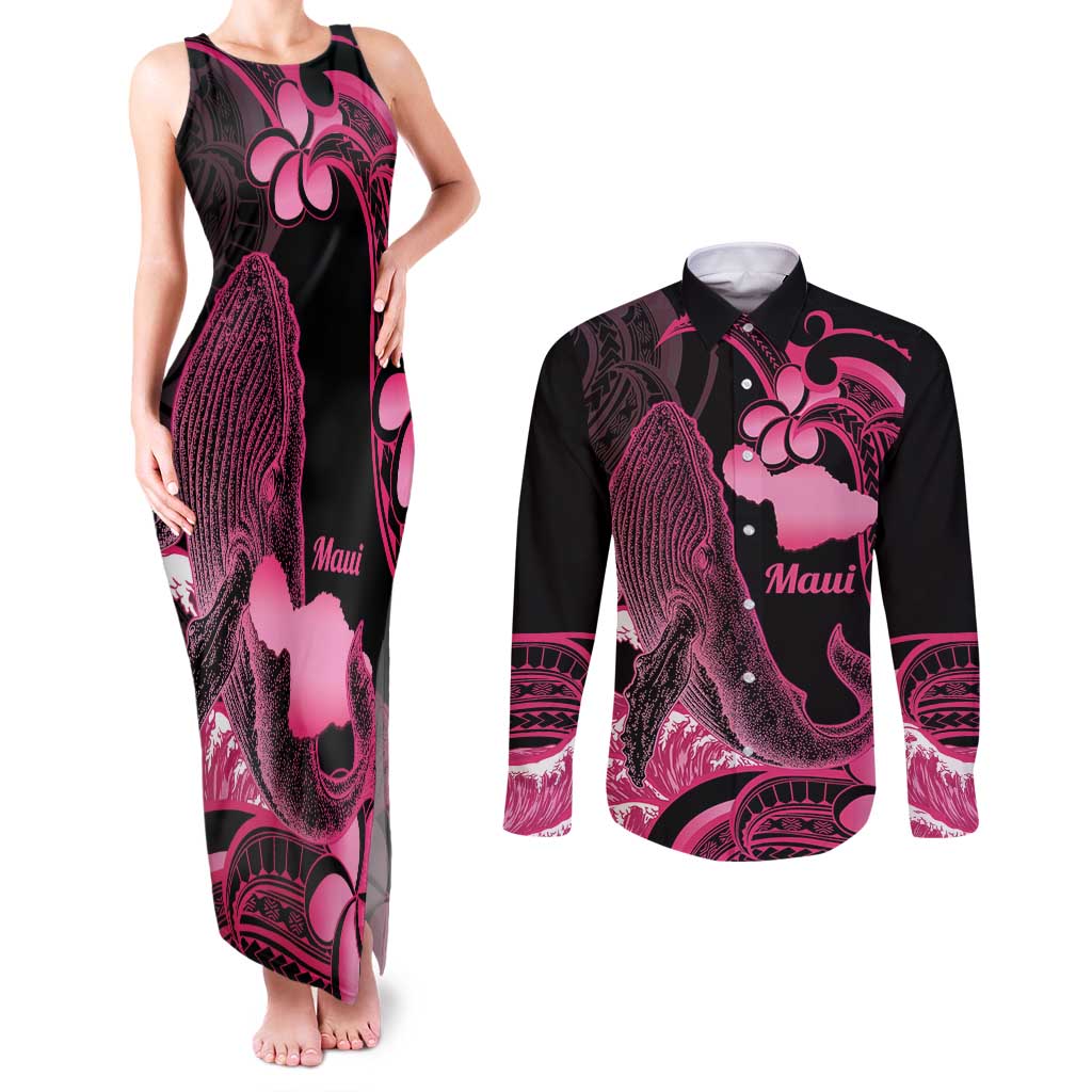 Aloha Hawaii Maui Couples Matching Tank Maxi Dress and Long Sleeve Button Shirt Valley Isle Humpback Whale Black LT14 Black - Polynesian Pride