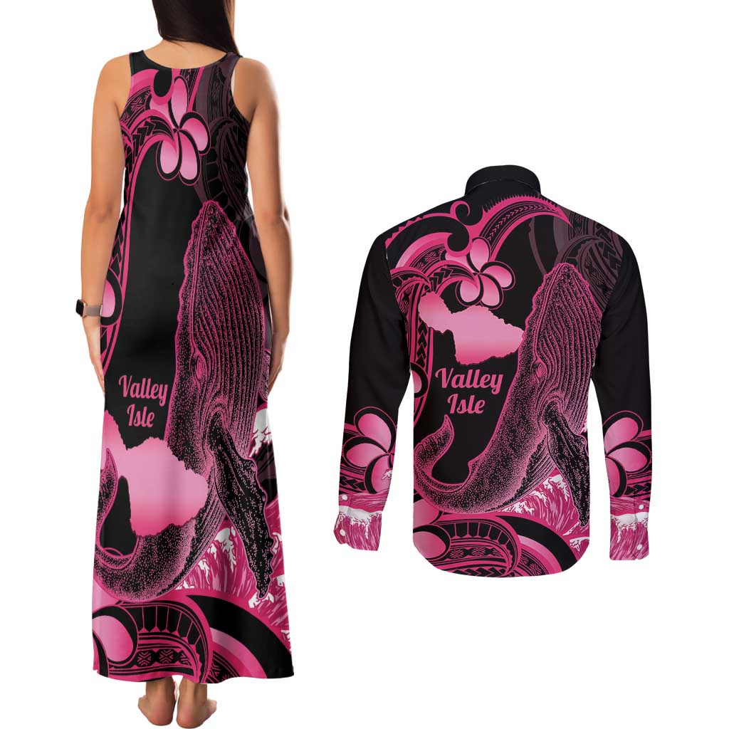 Aloha Hawaii Maui Couples Matching Tank Maxi Dress and Long Sleeve Button Shirt Valley Isle Humpback Whale Black LT14 - Polynesian Pride