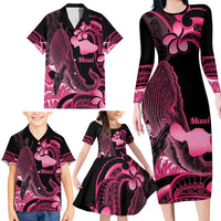 Aloha Hawaii Maui Family Matching Long Sleeve Bodycon Dress and Hawaiian Shirt Valley Isle Humpback Whale Black