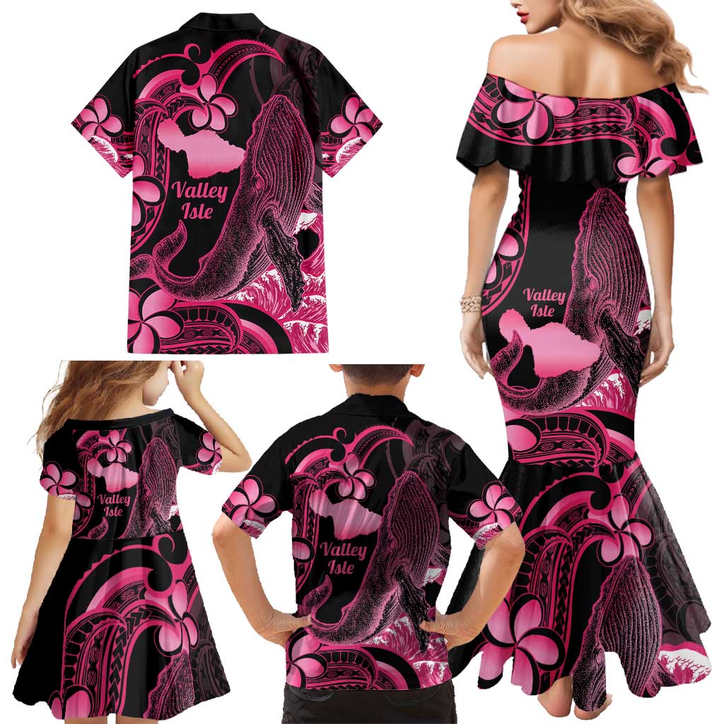 Aloha Hawaii Maui Family Matching Mermaid Dress and Hawaiian Shirt Valley Isle Humpback Whale Black