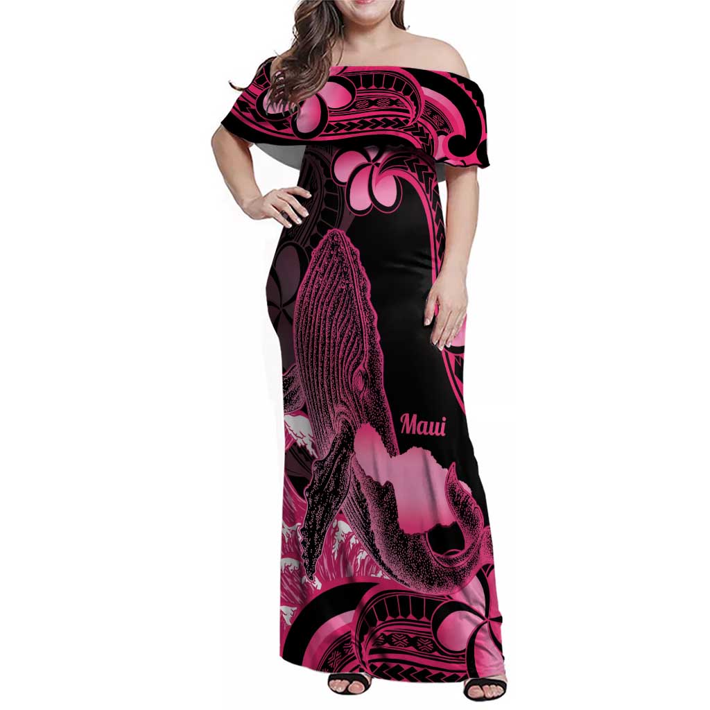 Aloha Hawaii Maui Family Matching Off Shoulder Maxi Dress and Hawaiian Shirt Valley Isle Humpback Whale Black