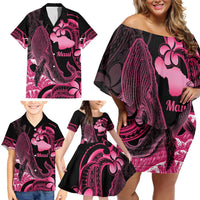 Aloha Hawaii Maui Family Matching Off Shoulder Short Dress and Hawaiian Shirt Valley Isle Humpback Whale Black