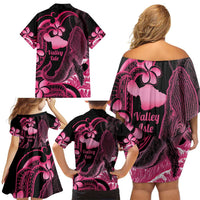 Aloha Hawaii Maui Family Matching Off Shoulder Short Dress and Hawaiian Shirt Valley Isle Humpback Whale Black
