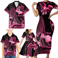Aloha Hawaii Maui Family Matching Short Sleeve Bodycon Dress and Hawaiian Shirt Valley Isle Humpback Whale Black