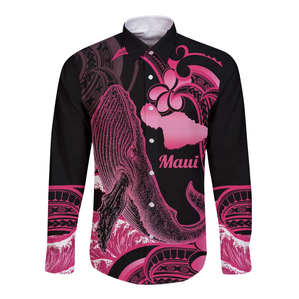Aloha Hawaii Maui Long Sleeve Button Shirt Valley Isle Humpback Whale Black LT14 Unisex Black - Polynesian Pride