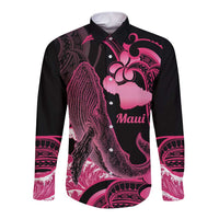 Aloha Hawaii Maui Long Sleeve Button Shirt Valley Isle Humpback Whale Black LT14 Unisex Black - Polynesian Pride