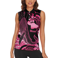 Aloha Hawaii Maui Women Sleeveless Polo Shirt Valley Isle Humpback Whale Black
