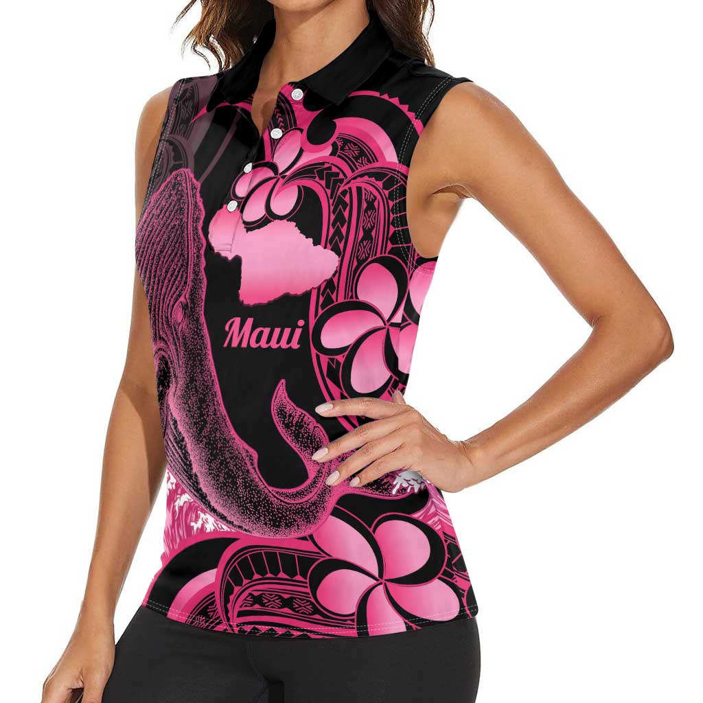 Aloha Hawaii Maui Women Sleeveless Polo Shirt Valley Isle Humpback Whale Black