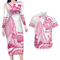 Aloha Hawaii Maui Couples Matching Long Sleeve Bodycon Dress and Hawaiian Shirt Valley Isle Humpback Whale White LT14 White - Polynesian Pride