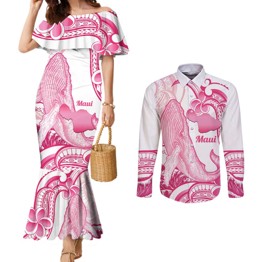Aloha Hawaii Maui Couples Matching Mermaid Dress and Long Sleeve Button Shirt Valley Isle Humpback Whale White LT14 White - Polynesian Pride