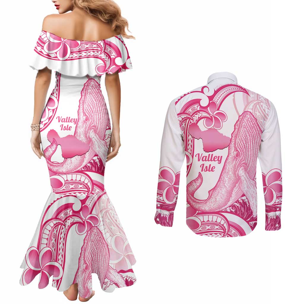 Aloha Hawaii Maui Couples Matching Mermaid Dress and Long Sleeve Button Shirt Valley Isle Humpback Whale White LT14 - Polynesian Pride