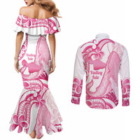 Aloha Hawaii Maui Couples Matching Mermaid Dress and Long Sleeve Button Shirt Valley Isle Humpback Whale White LT14 - Polynesian Pride
