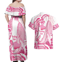 Aloha Hawaii Maui Couples Matching Off Shoulder Maxi Dress and Hawaiian Shirt Valley Isle Humpback Whale White LT14 - Polynesian Pride