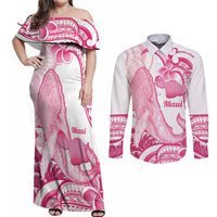 Aloha Hawaii Maui Couples Matching Off Shoulder Maxi Dress and Long Sleeve Button Shirt Valley Isle Humpback Whale White LT14 White - Polynesian Pride