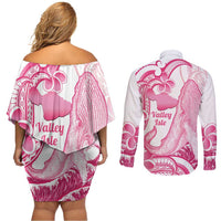 Aloha Hawaii Maui Couples Matching Off Shoulder Short Dress and Long Sleeve Button Shirt Valley Isle Humpback Whale White LT14 - Polynesian Pride