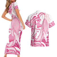 Aloha Hawaii Maui Couples Matching Short Sleeve Bodycon Dress and Hawaiian Shirt Valley Isle Humpback Whale White LT14 - Polynesian Pride
