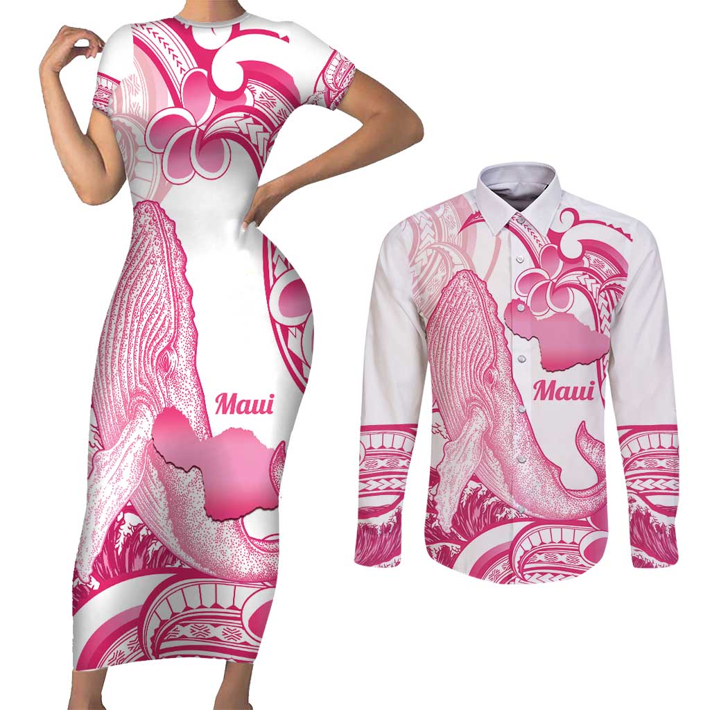 Aloha Hawaii Maui Couples Matching Short Sleeve Bodycon Dress and Long Sleeve Button Shirt Valley Isle Humpback Whale White LT14 White - Polynesian Pride