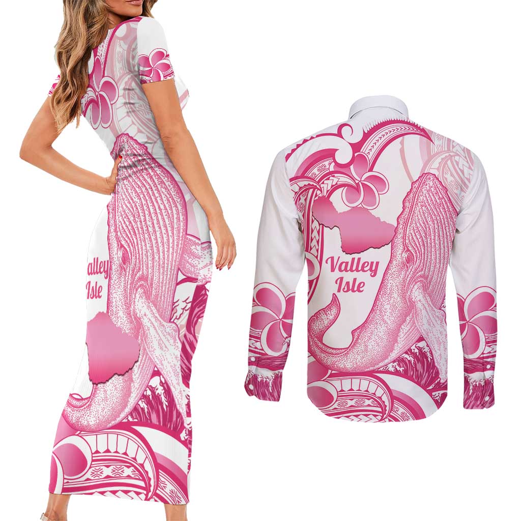 Aloha Hawaii Maui Couples Matching Short Sleeve Bodycon Dress and Long Sleeve Button Shirt Valley Isle Humpback Whale White LT14 - Polynesian Pride