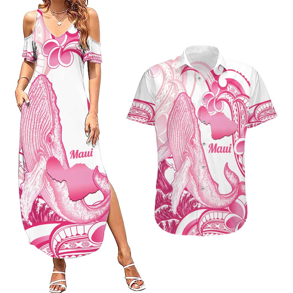 Aloha Hawaii Maui Couples Matching Summer Maxi Dress and Hawaiian Shirt Valley Isle Humpback Whale White LT14 White - Polynesian Pride