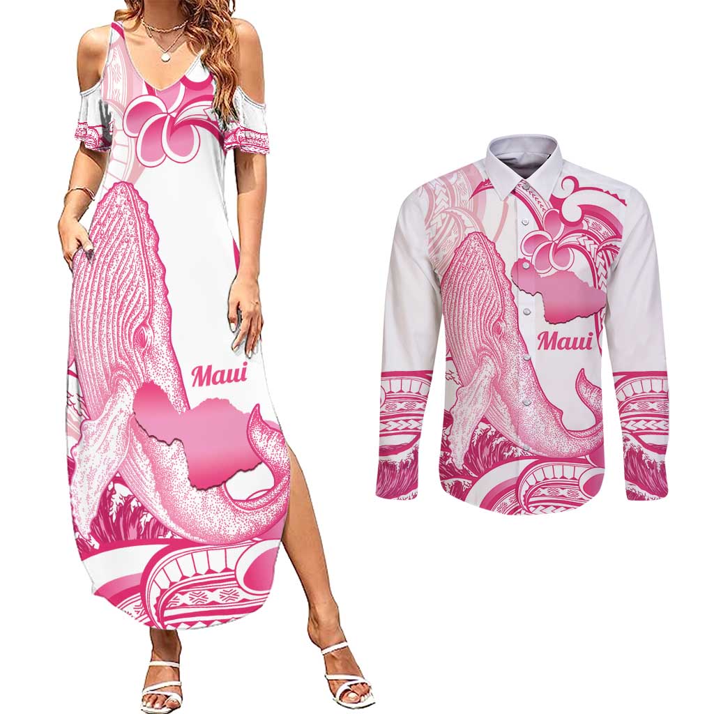 Aloha Hawaii Maui Couples Matching Summer Maxi Dress and Long Sleeve Button Shirt Valley Isle Humpback Whale White LT14 White - Polynesian Pride