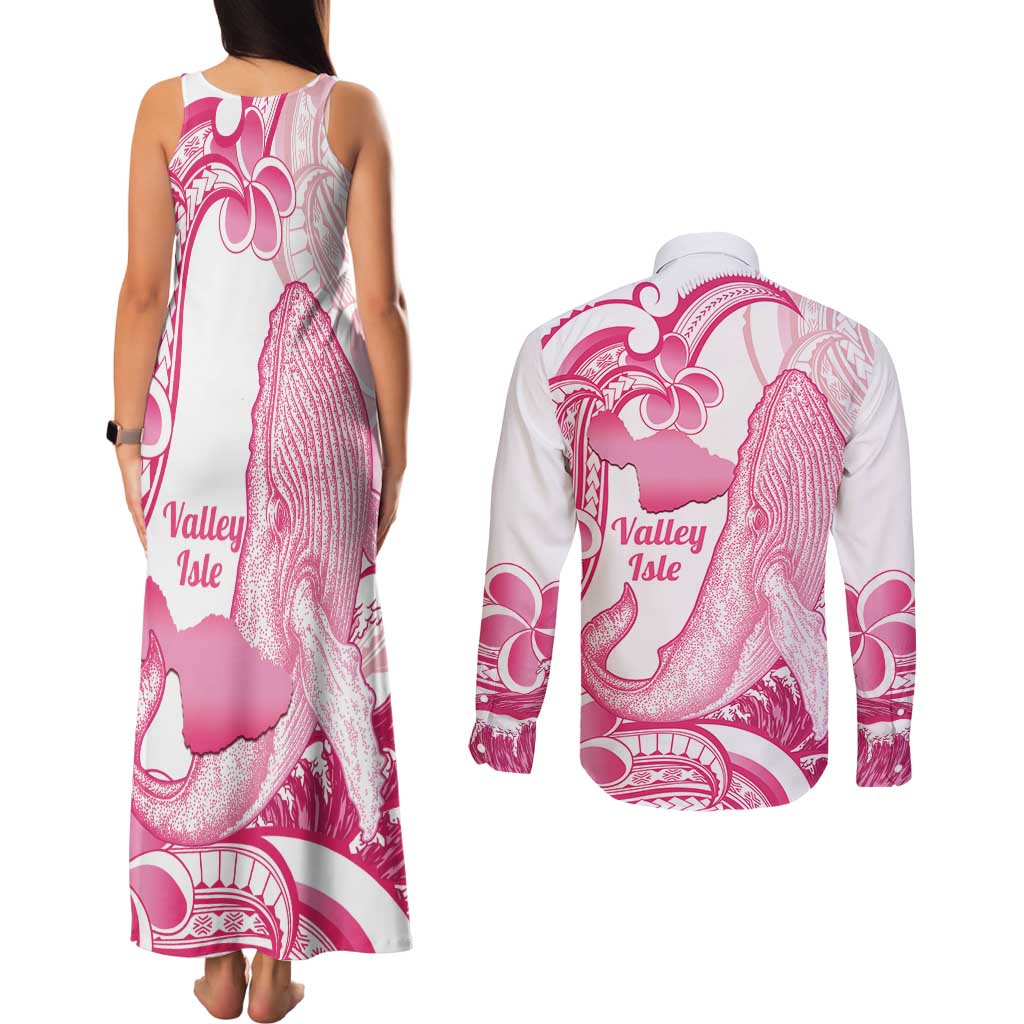 Aloha Hawaii Maui Couples Matching Tank Maxi Dress and Long Sleeve Button Shirt Valley Isle Humpback Whale White LT14 - Polynesian Pride