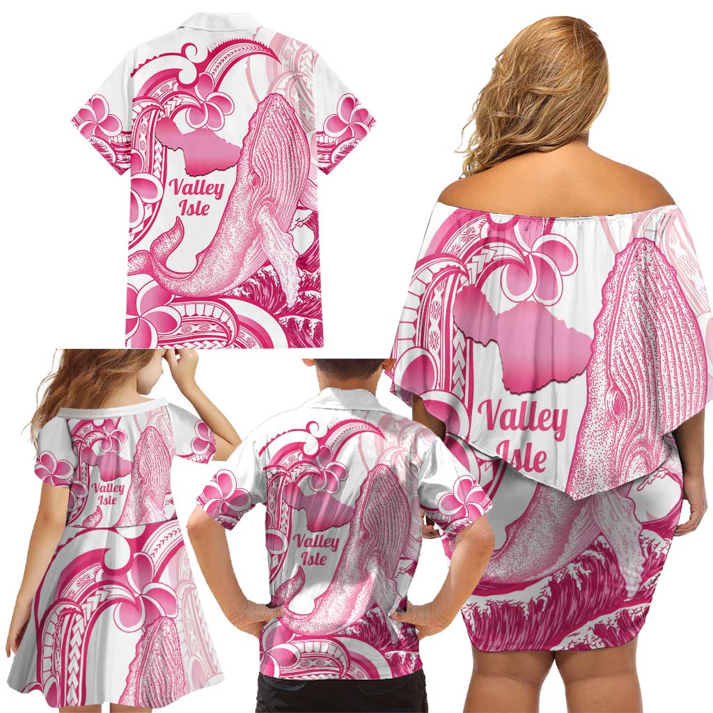 Aloha Hawaii Maui Family Matching Off Shoulder Short Dress and Hawaiian Shirt Valley Isle Humpback Whale White