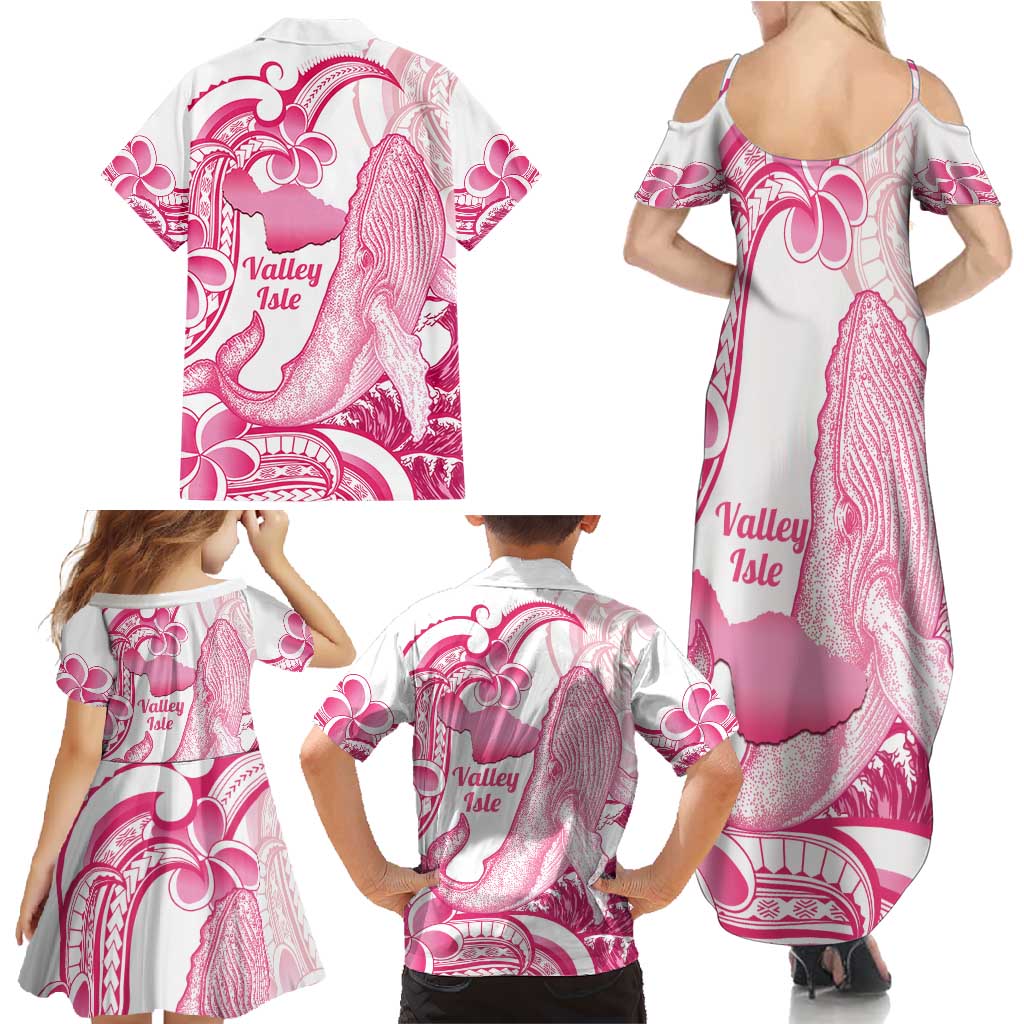 Aloha Hawaii Maui Family Matching Summer Maxi Dress and Hawaiian Shirt Valley Isle Humpback Whale White