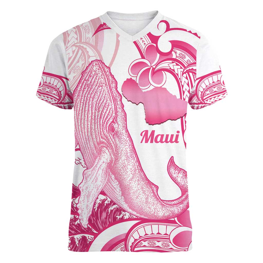 Aloha Hawaii Maui Women V-Neck T-Shirt Valley Isle Humpback Whale White
