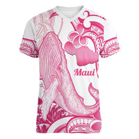 Aloha Hawaii Maui Women V-Neck T-Shirt Valley Isle Humpback Whale White LT14 Female White - Polynesian Pride