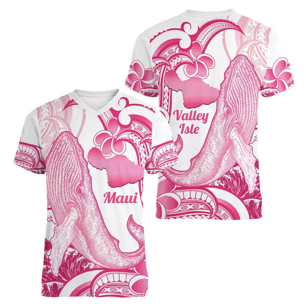 Aloha Hawaii Maui Women V-Neck T-Shirt Valley Isle Humpback Whale White LT14 - Polynesian Pride