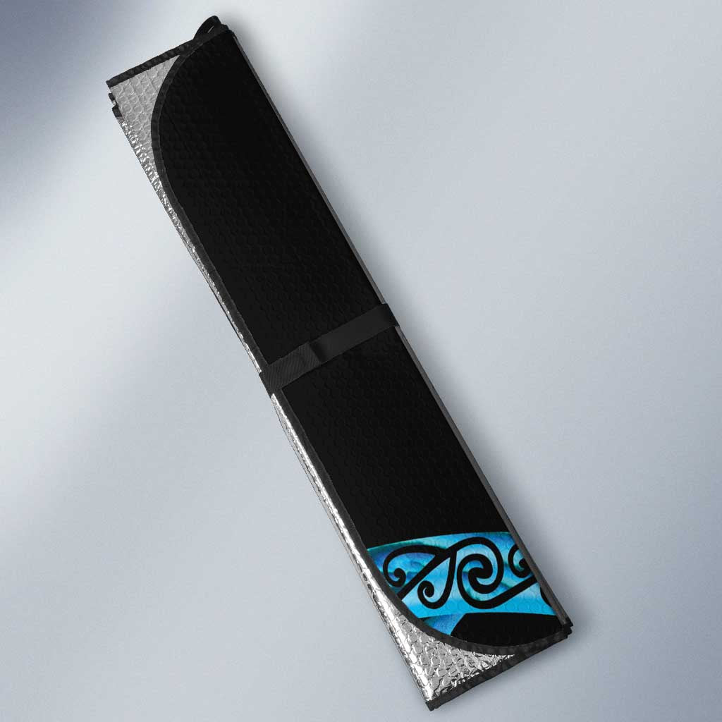 Turquoise New Zealand Kowhai And Piwakawaka Auto Sun Shade Maori Ngaru Paua Shell - Polynesian Pride