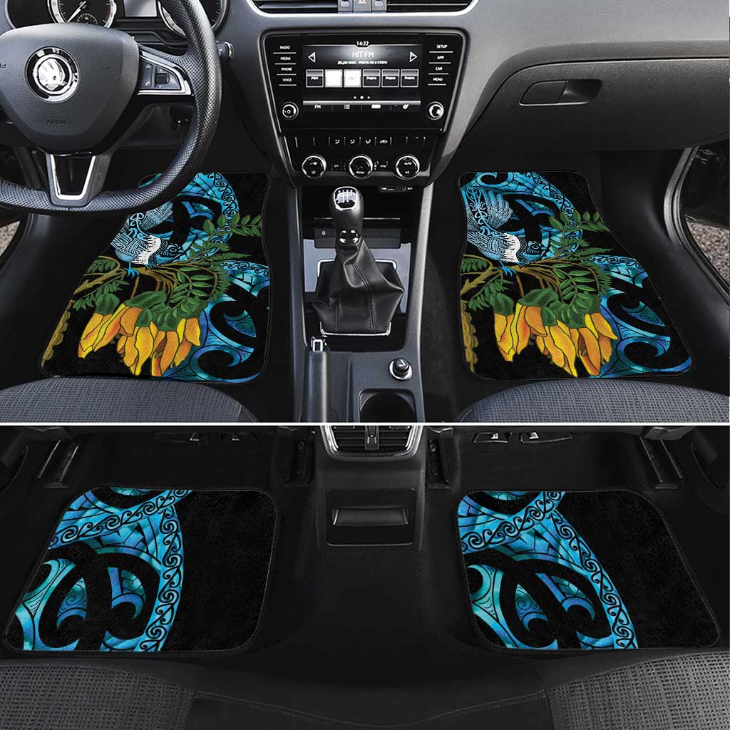 Turquoise New Zealand Kowhai And Piwakawaka Car Mats Maori Ngaru Paua Shell LT14 Set 4pcs Turquoise - Polynesian Pride