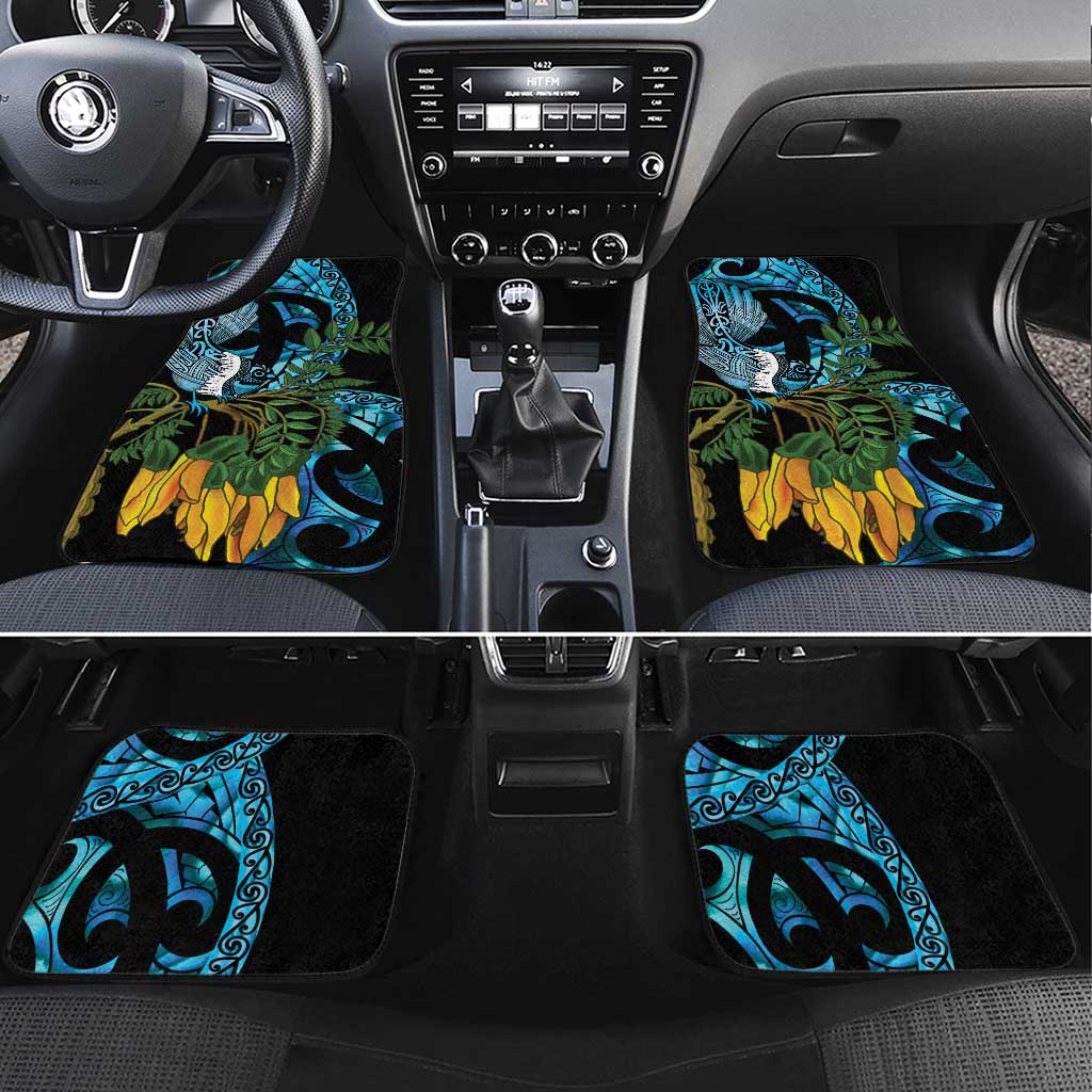 Turquoise New Zealand Kowhai And Piwakawaka Car Mats Maori Ngaru Paua Shell