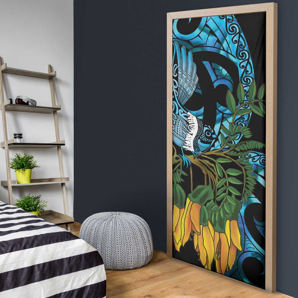 Turquoise New Zealand Kowhai And Piwakawaka Door Cover Maori Ngaru Paua Shell - Polynesian Pride