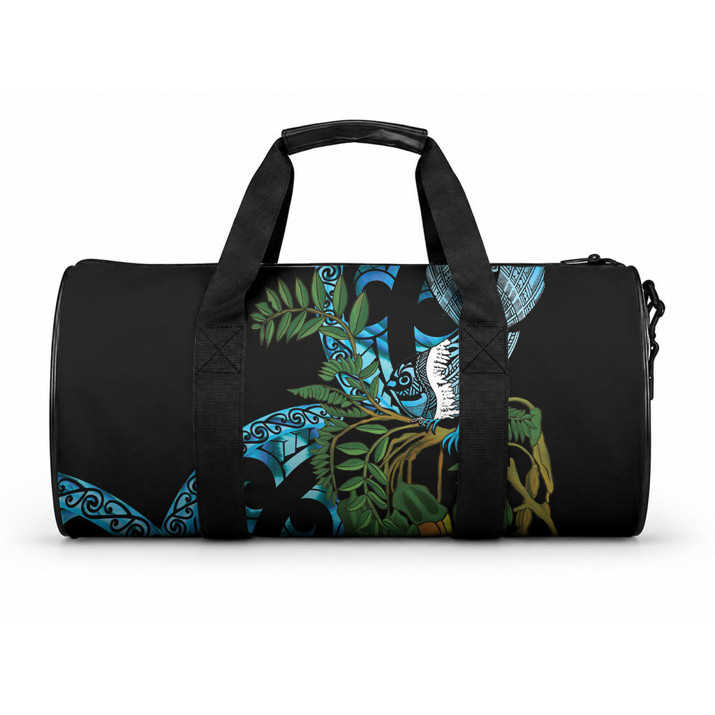 Turquoise New Zealand Kowhai And Piwakawaka Duffle Bag Maori Ngaru Paua Shell LT14 One size Turquoise - Polynesian Pride