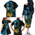 Turquoise New Zealand Kowhai And Piwakawaka Family Matching Off The Shoulder Long Sleeve Dress and Hawaiian Shirt Maori Ngaru Paua Shell