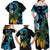 Turquoise New Zealand Kowhai And Piwakawaka Family Matching Off Shoulder Maxi Dress and Hawaiian Shirt Maori Ngaru Paua Shell