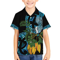 Turquoise New Zealand Kowhai And Piwakawaka Family Matching Summer Maxi Dress and Hawaiian Shirt Maori Ngaru Paua Shell