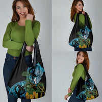 Turquoise New Zealand Kowhai And Piwakawaka Grocery Bag Maori Ngaru Paua Shell